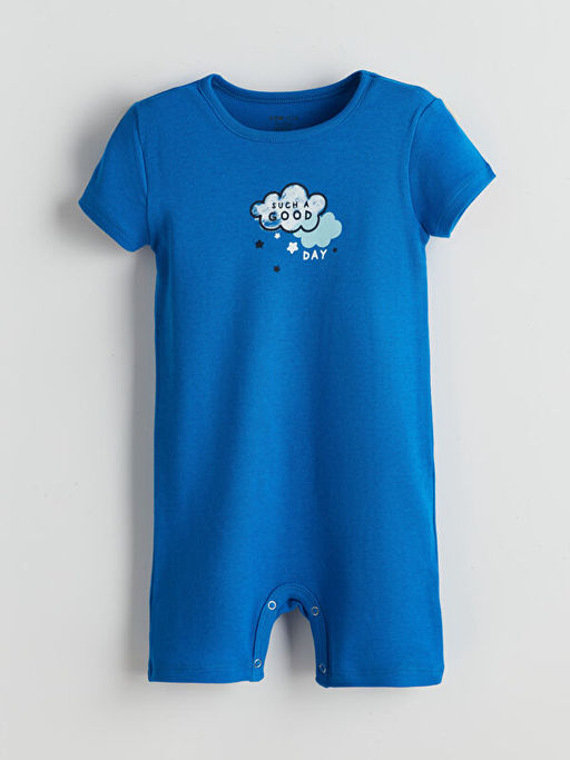 Bisiklet Yaka Bask?l? Erkek Bebek Tulum