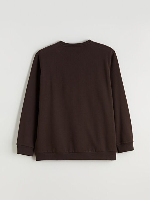 B?y?k Beden Bisiklet Yaka Bask?l? Erkek Kal?n Sweatshirt