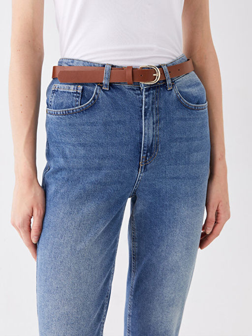 Beli Kemerli Mom Fit Kad?n Jean Pantolon