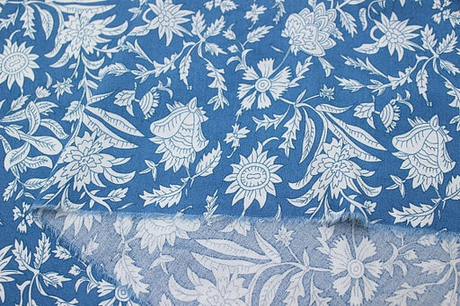 Штапель Белоснежный сад цв.лазурно-синий, ш.1.45м, вискоза-100%, 90гр/м.кв - Купава фото 10