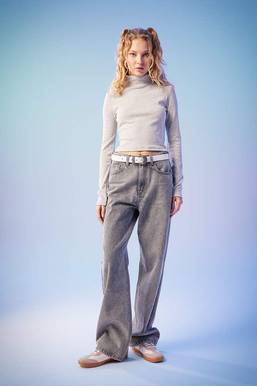 Классная приталенная водолазка в рубчик, базовая футболка с длинными рукавами - Defacto фото 2