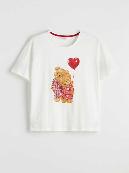 Bisiklet Yaka Bask?l? Kad?n Pijama Tak?m