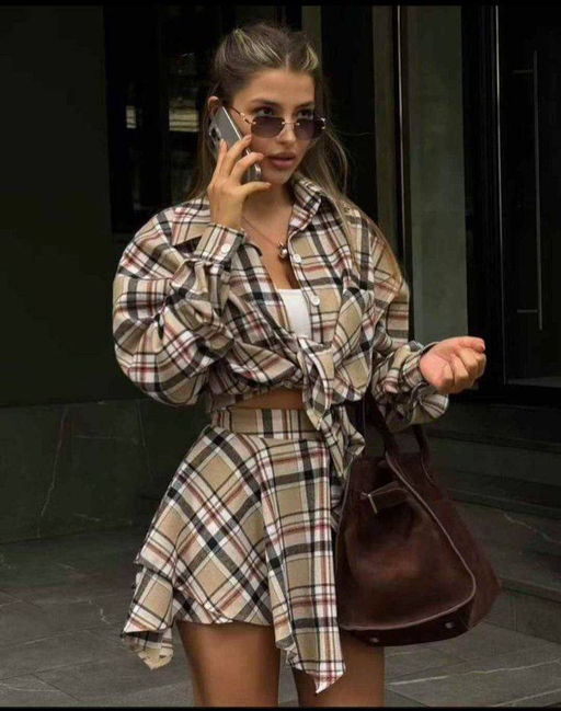 K12596 Костюм: рубашка и юбка OVER SIZE, хлопок БЕЖЕВЫЙ