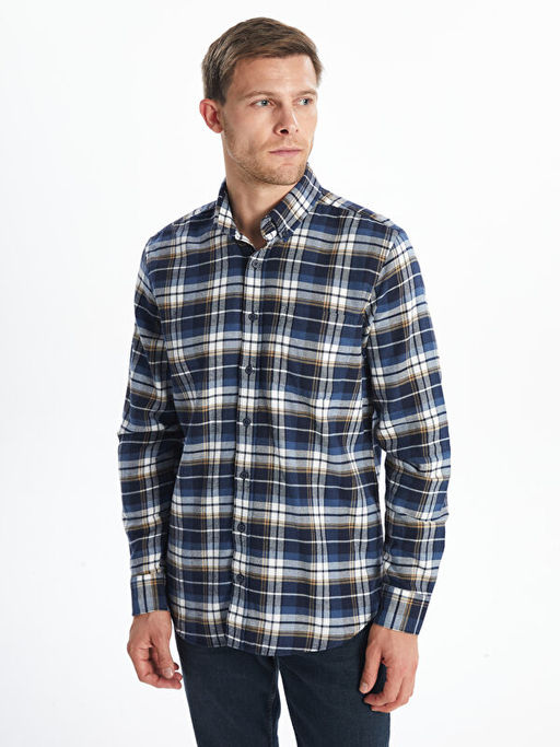 Regular Fit Uzun Kollu Ekose Gabardin Erkek G?mlek