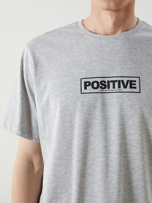 Bisiklet Yaka Bask?l? Penye Erkek Ti??rt