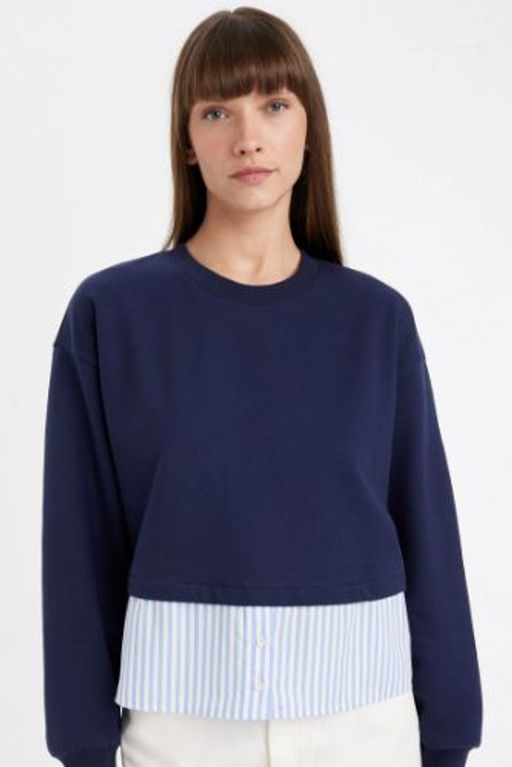 Relax Fit Bisiklet Yaka Etek Ucu Detayl? Basic Duz Sweatshirt