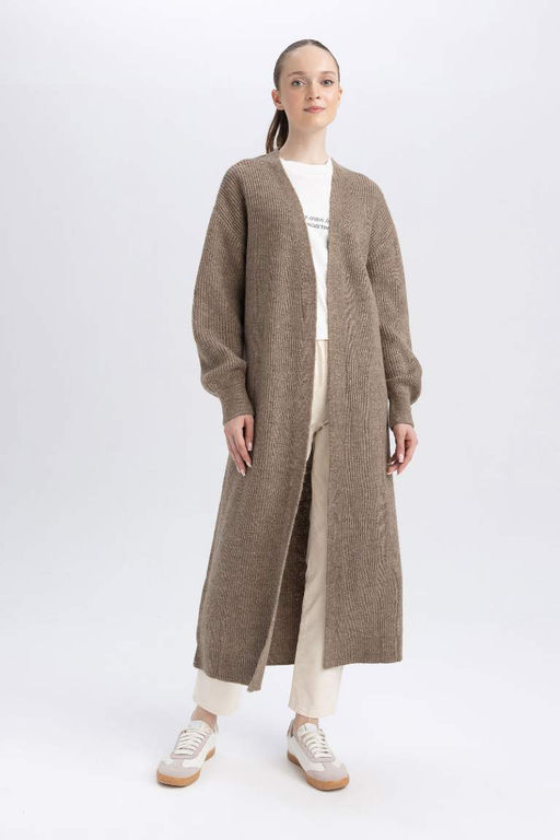 Кардиган стандартного кроя с V-образным вырезом - Defacto фото 3