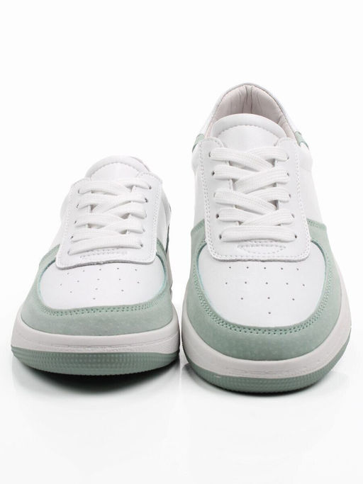 03-C933-7K WHITE/GREEN Кеды кожаные женские (натуральная кожа, натуральная замша)