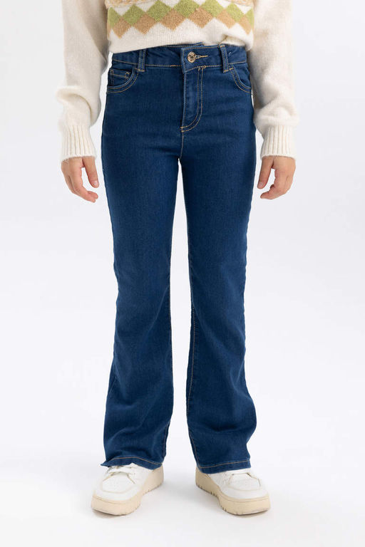 Расклешенные джинсовые брюки для девочек - Defacto фото 6