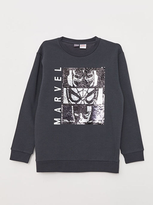 Bisiklet Yaka Marvel Bask?l? ?ift Y?nl? Payetli Uzun Kollu Erkek ?ocuk Sweatshirt - Waikiki фото 3