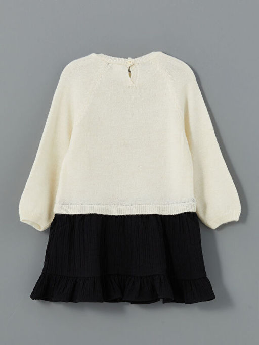 Bisiklet Yaka Triko Kurdele Detayl? K?z Bebek Elbise