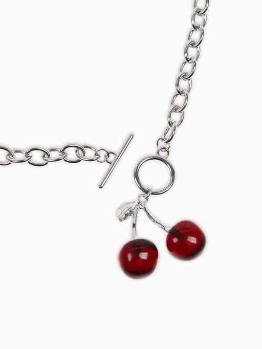 Цена за 2 шт. Кулон-цепь крупная "Вишня", цвет красный в серебре 40+удл