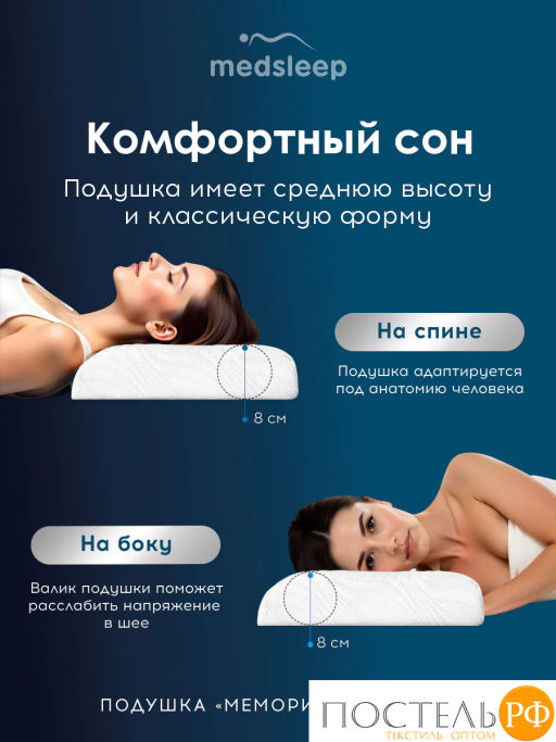 Подушка анатомическая MedSleep МЕМОРИ ОРТО ХОЛД плстр/пенополиуретан, бел  фото 2