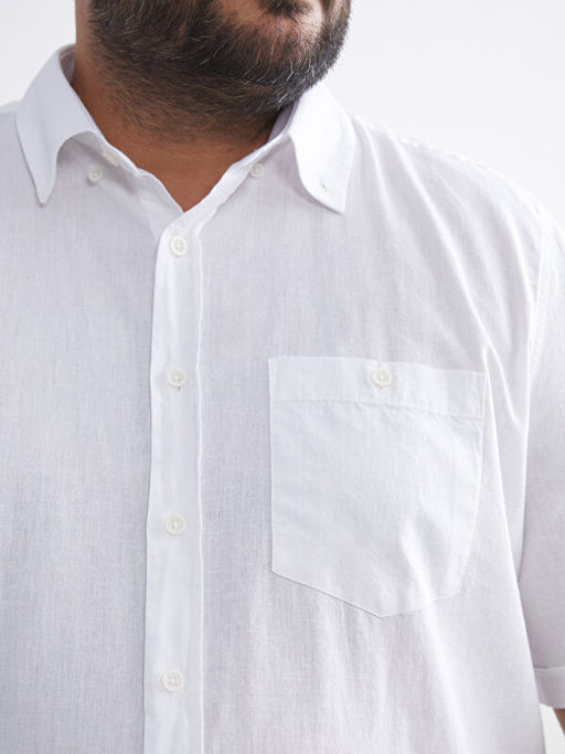 B?y?k Beden Regular Fit K?sa Kollu Keten Kar???ml? Erkek G?mlek