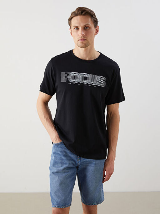 Bisiklet Yaka Bask?l? Erkek Ti??rt