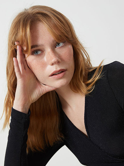 Kruvaze Yaka Desenli Elbise