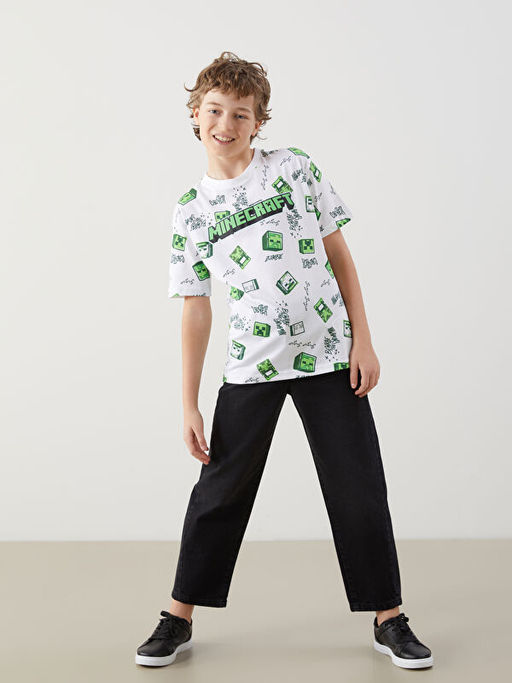 Bisiklet Yaka Minecraft Bask?l? Erkek ?ocuk Ti??rt