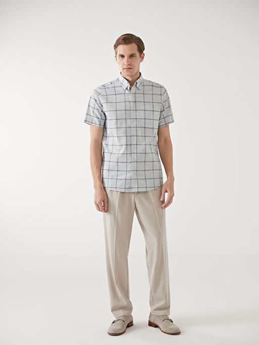 Regular Fit K?sa Kollu Ekose Poplin Erkek G?mlek