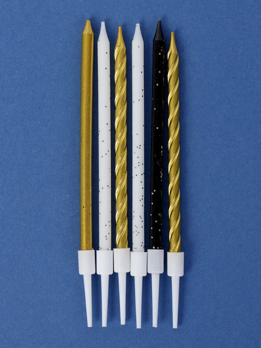 Цена за 2 шт. Свечи в торт Праздничное волшебство, 6 шт, белый, черный, золотой - Страна карнавалия фото 2