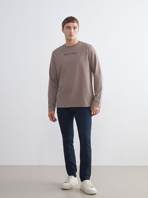 Bisiklet Yaka Bask?l? Erkek Sweatshirt