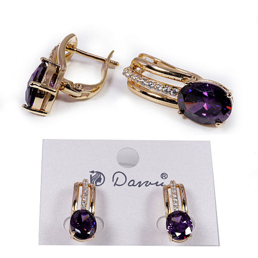 Серьги с золотым покрытием, с алмазным Аметистовым стеклом Сваровки - Сандаловый дом фото 3