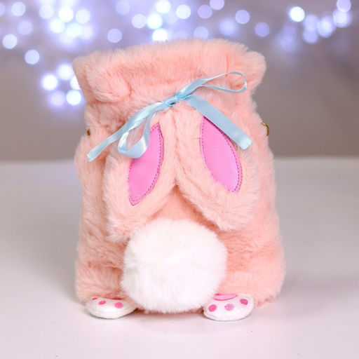 Сумка-мешок детская плюшевая «Зайка», розовая, 22×18×12 см