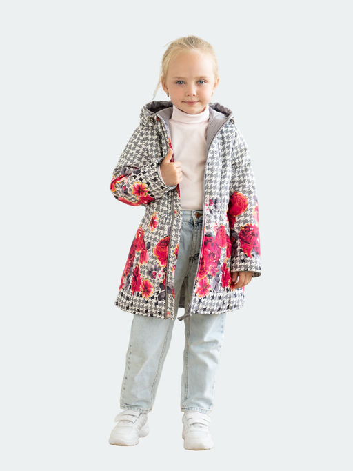 Куртка детская демисезонная сераяцветы