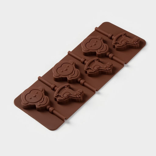 Форма для леденцов Доляна Детство, силикон, 24?9.5 см, 6 ячеек (5?4.6), с палочками, коричневая  фото 4