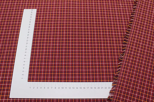 Пестрядь этнографическая под домоткань "Тройная клетка на т.красно-бордовом", ш.1.6м, хлопок-100%