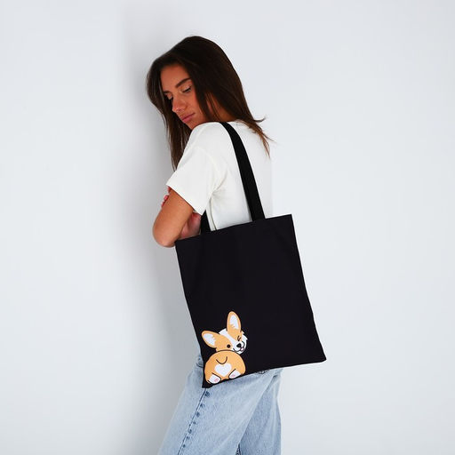 Сумка-шопер Корги, без молнии, без подкладки, цвет чёрный - Nazamok фото 2