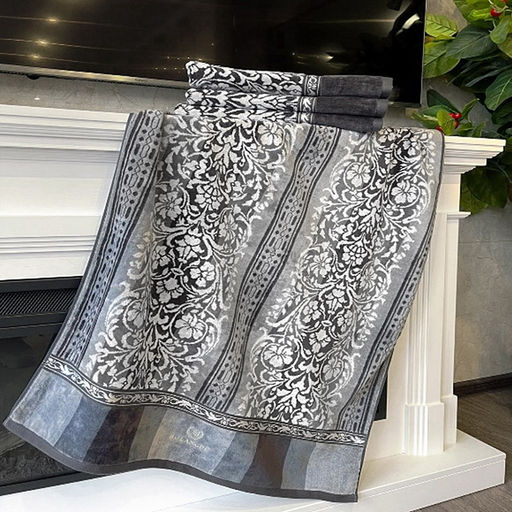 "Missoni-3025" Полотенце махровое 70х140см, плотность 375гр/м2, 100% хлопок, велюр, серый (синий), Bolangde (Китай)