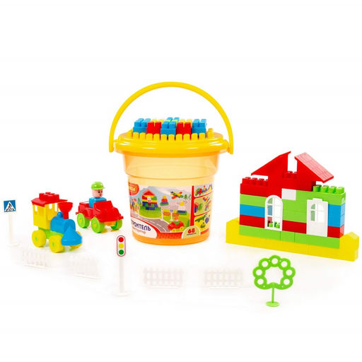 Конструктор "Строитель" 68 элем., в ведре "Макси" с крышкой (24408) Полесье