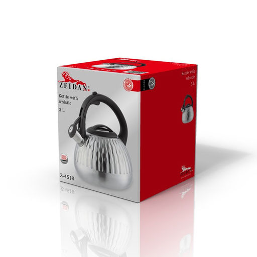 Чайник нерж ZEIDAN 3,0 л, со свист, индукц. дно,курковый механизм, арт. Z-4518