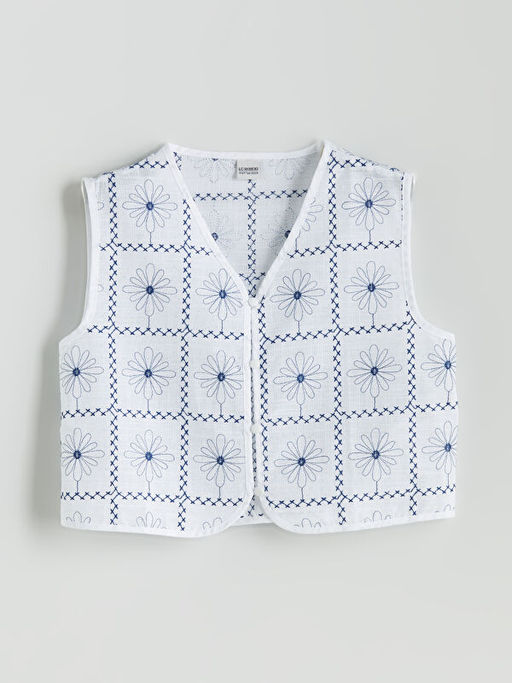 V Yaka ?i?ekli K?z ?ocuk Yelek