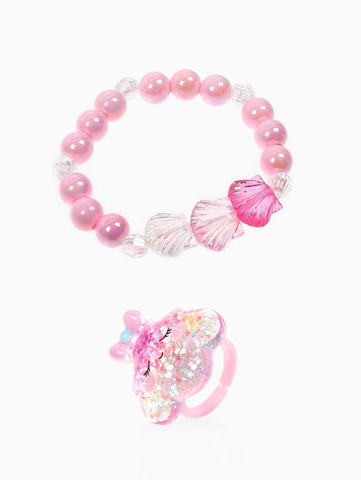 Цена за 2 шт. Набор детский "Выбражулька" 2 пр-та: кольцо б-р, браслет 6 см, ракушки, розовый