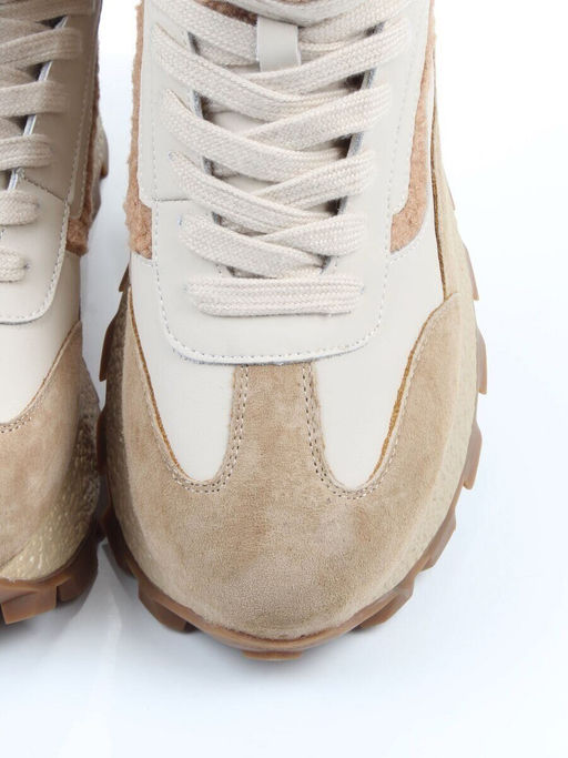 04-WG042-2M BEIGE/WHITE Кроссовки зимние женские (натуральная кожа, натуральная замша, 100% шерсть)