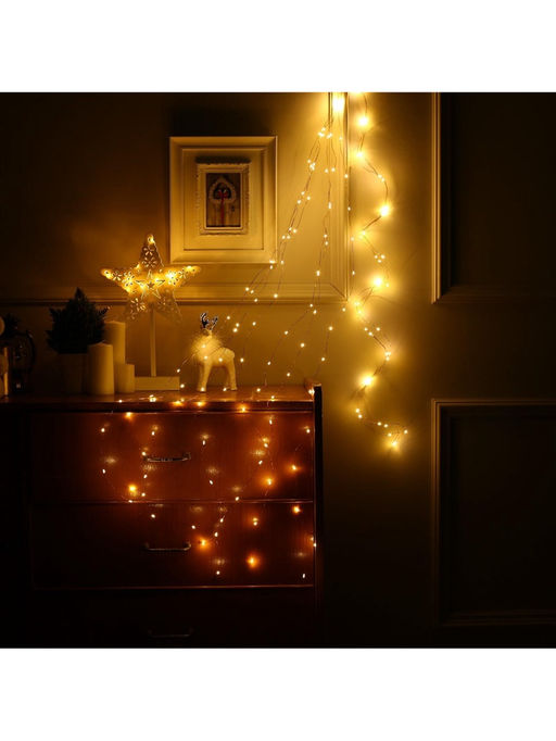 Гирлянда «Конский хвост» 10 нитей по 1.5 м, IP20, медная нить, 150 LED, свечение тёплое белое, 12 В