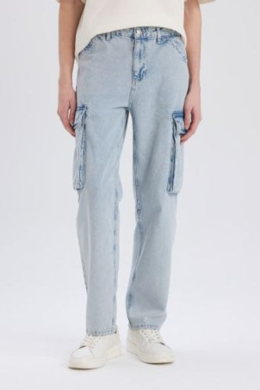 Relax Fit Rahat Kesim Genis Paca Kargo Cepli Pamuklu Jean Pantolon
