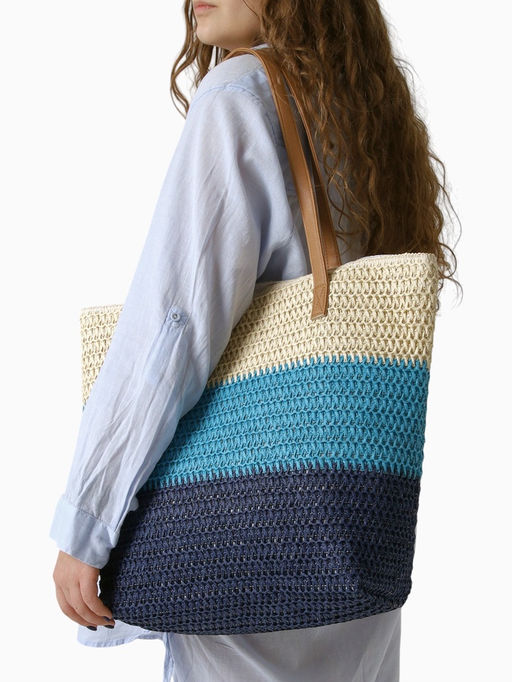 Сумка пляжная на молнии, на подкладке, бежевая/голубая/синяя - Simaland фото 3