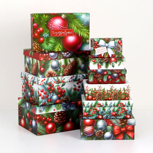 Набор подарочных новогодних коробок 10 в 1 «С новым годом», 32.5×20×12.5 - 12×7×4 см