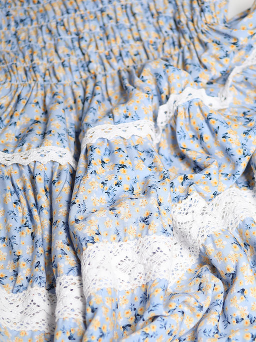 Юбка с мелким цветочным принтом летняя с кружевом - Almond фото 6