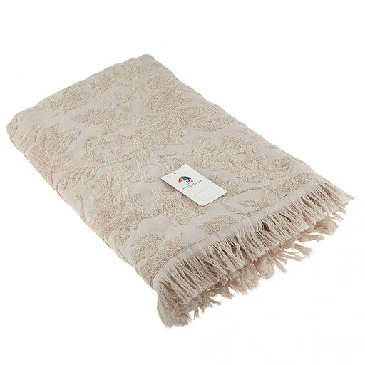 Полотенце махровое "Королевский шик" 90х180см, хлопок 100%, с бахромой, кремовый (Китай)