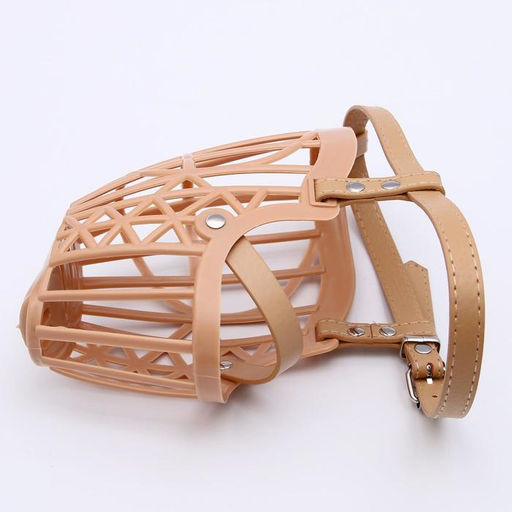 Намордник пластиковый №7 с ошейником из эко кожи ОМ 38 см ДН 14 см ОШ 55-72 см - Пижон фото 3