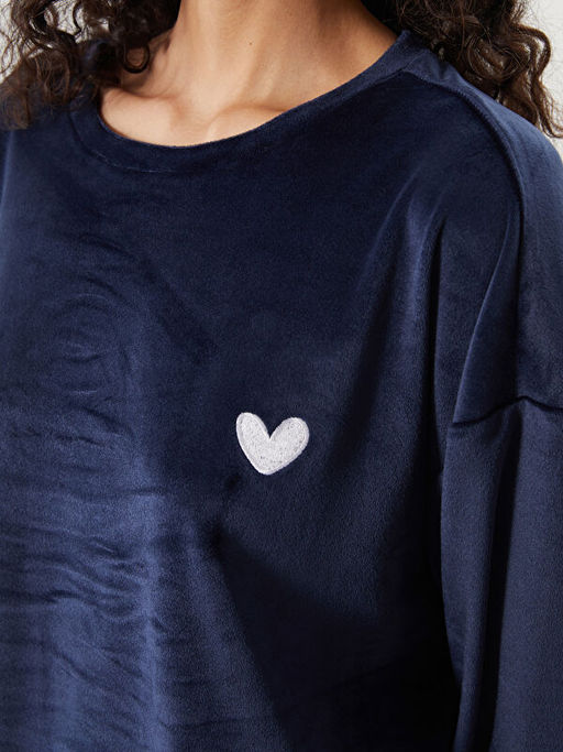 Bisiklet Yaka Nak??l? Uzun Kollu Kad?n Pijama Tak?m?