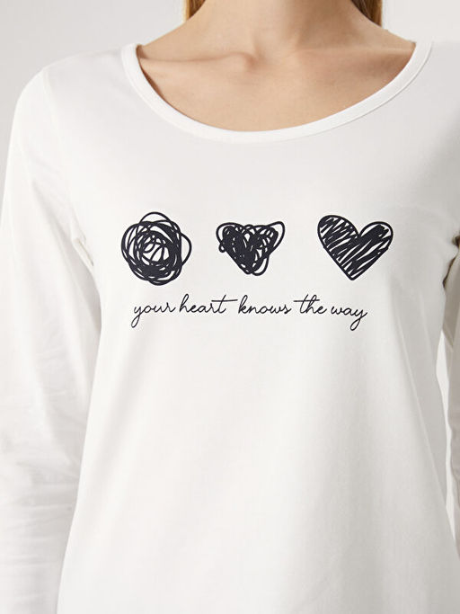 Bisiklet Yaka Bask?l? Kad?n Pijama Tak?m?