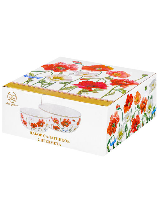 Набор 2 салатников 600 мл 14*14*6 см + 1,6 л 20*20*7,5 см Маки фарфор NEW BONE CHINA - Elan gallery фото 9