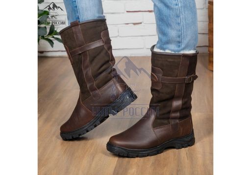 Сапоги Монголки натуральная кожа высокие коричневые, литая подошва
