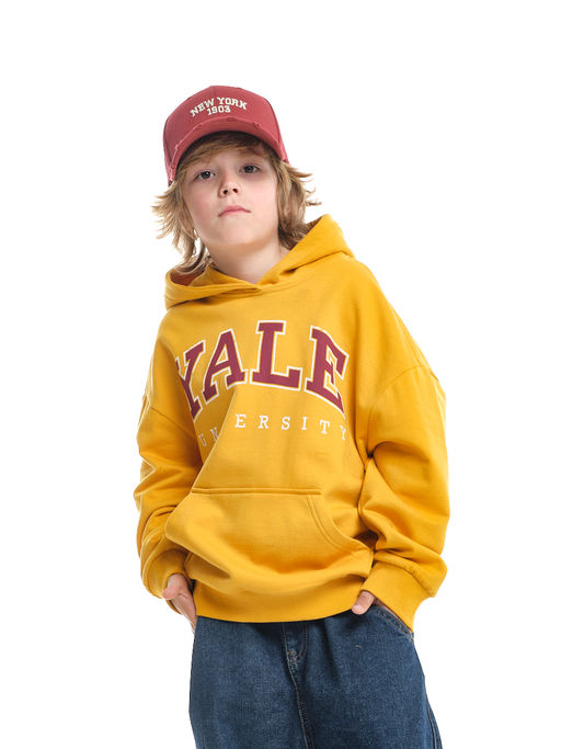 Джемпер худи one sizeс принтом с начесом 	 UD 8006 горчичный - Mini maxi фото 10