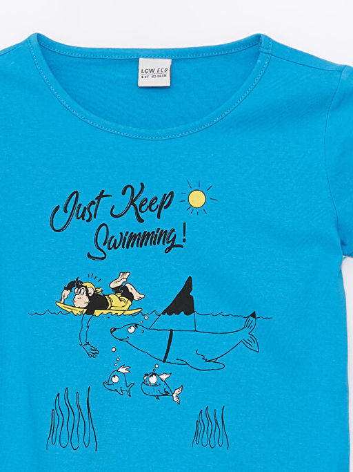 Bisiklet Yaka Nostaljik Maymun Bask?l? K?sa Kollu K?z ?ocuk Ti??rt - Waikiki фото 3