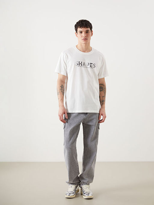 Bisiklet Yaka K?sa Kollu Bask?l? Penye Erkek Ti??rt